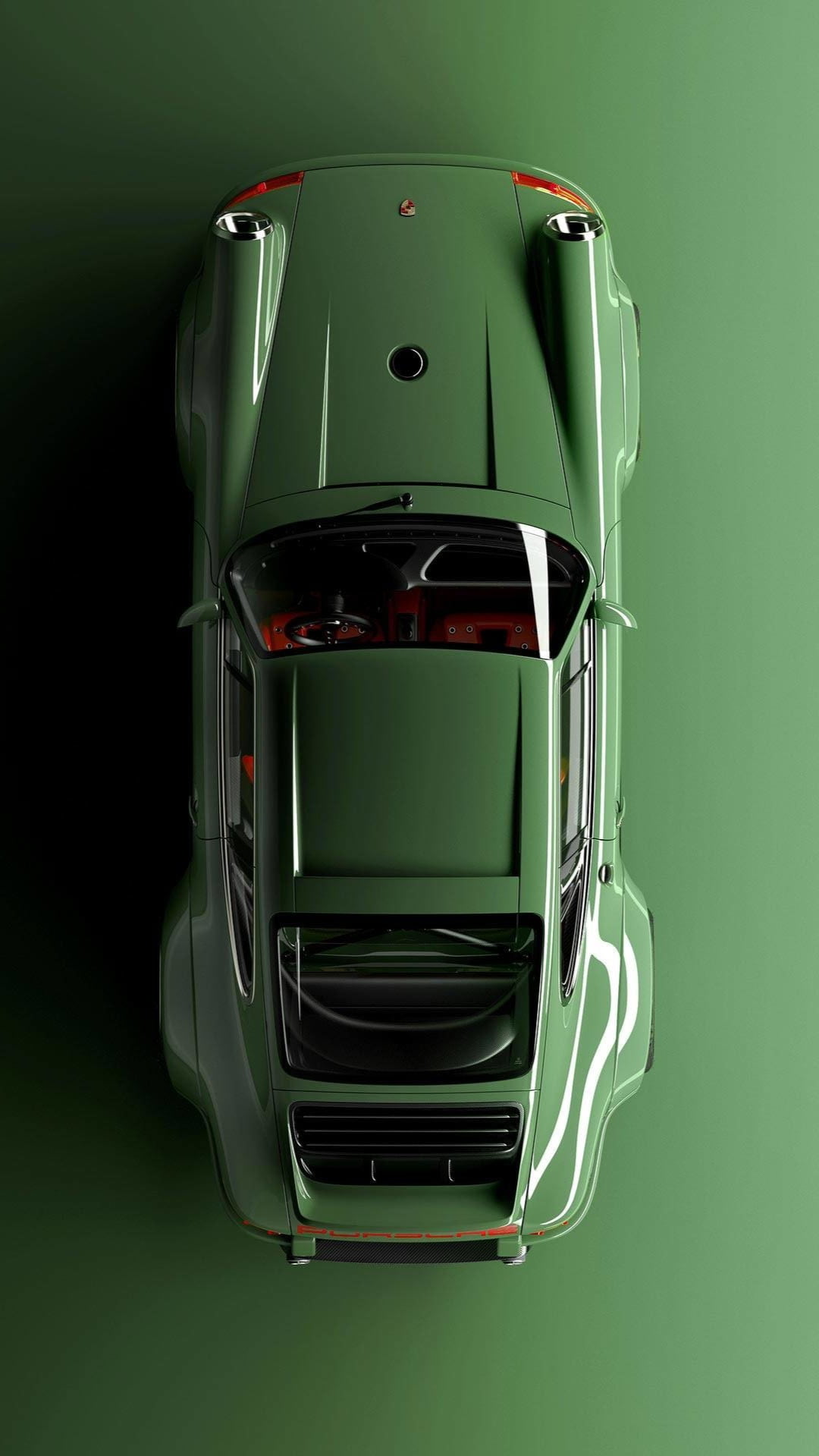 a green Porsche from top-down studio photo